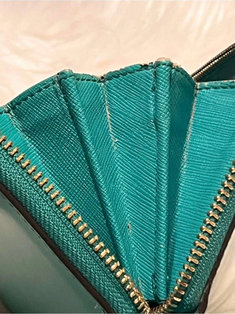 COACH Teal Zip-Around Leather Wallet with Gold Logo